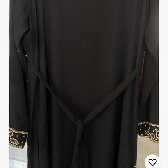 XL‎ Modest Ethnic Abaya Kaftan Maxi Evening Dress Muslim Black Gold Beaded - Picture 8 of 16